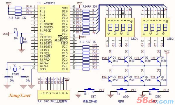 8位数码管汇编数字钟